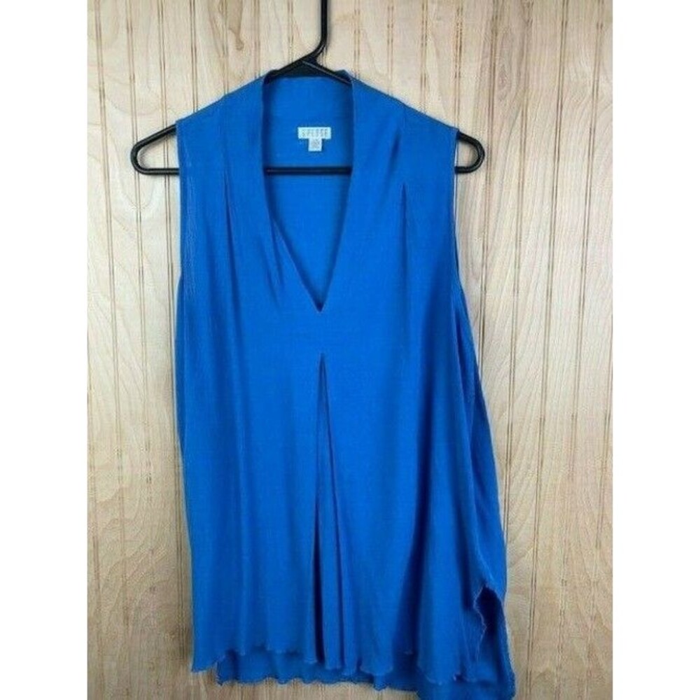 Spense Size Small Womens Tunic Top Blue Sleeveless V Neck Side Slits